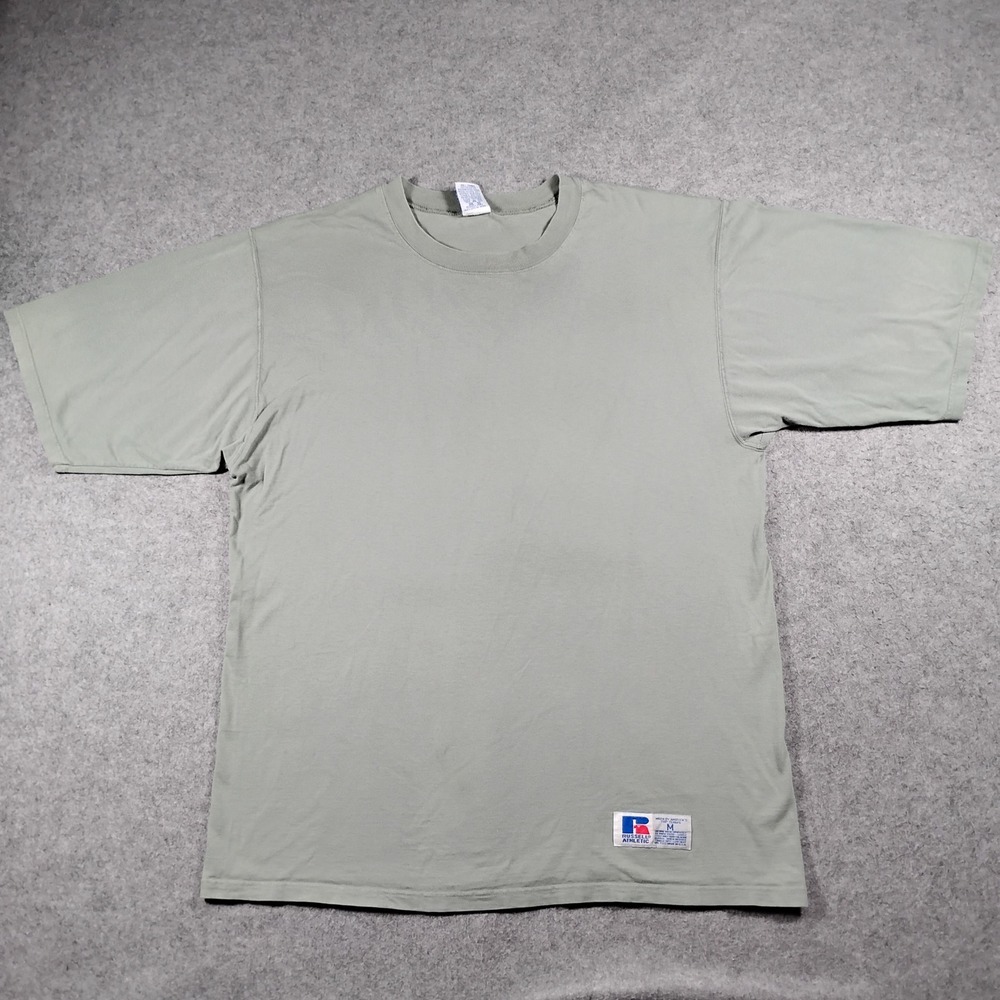 Vintage Russell Athletic Men's Sage Green Blank T-Shirt Size Medium